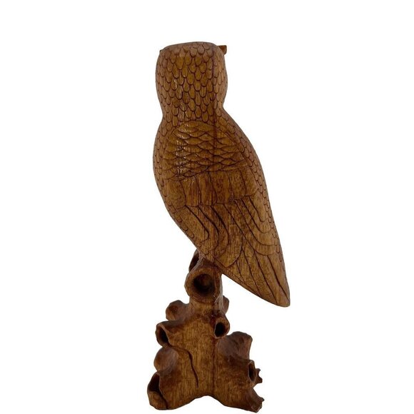 Hand Carved Owl on Stand One Piece Natural 9” Tall Lightweight - Picture 8 of 14